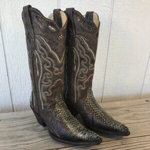Corral Triad Python Womens Chestnut Brown and Mint Western Boots 7 M 217010118
